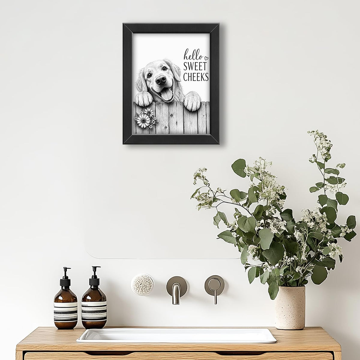Funny Bathroom Wall Art Framed Dog Bathroom Decor (Framed Bathroom Art 4 / 10"L x 8"W)