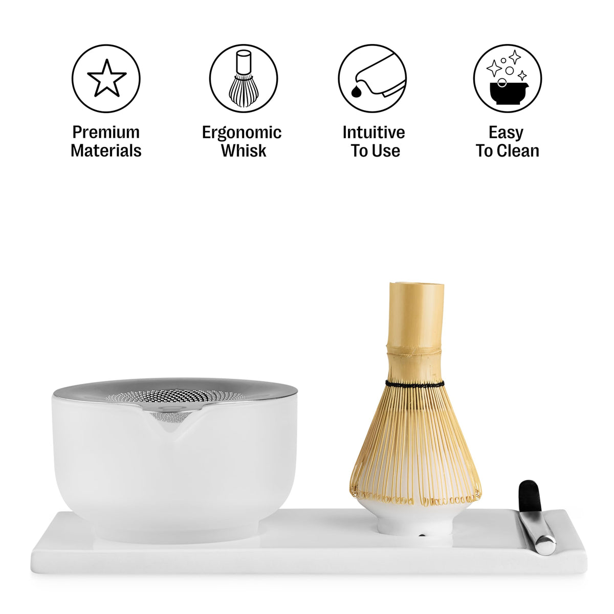 Matcha Set, 6-Piece Ceramic Matcha Bowl Kit with Display Tray (Matte White)