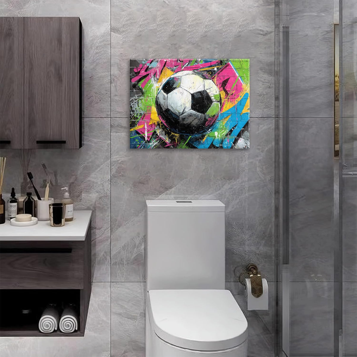 Soccer Canvas Wall Art Colourful Football Painting Framed ArtWork 12"x16" (Graffiti Soccer / 16"L x 12"W)