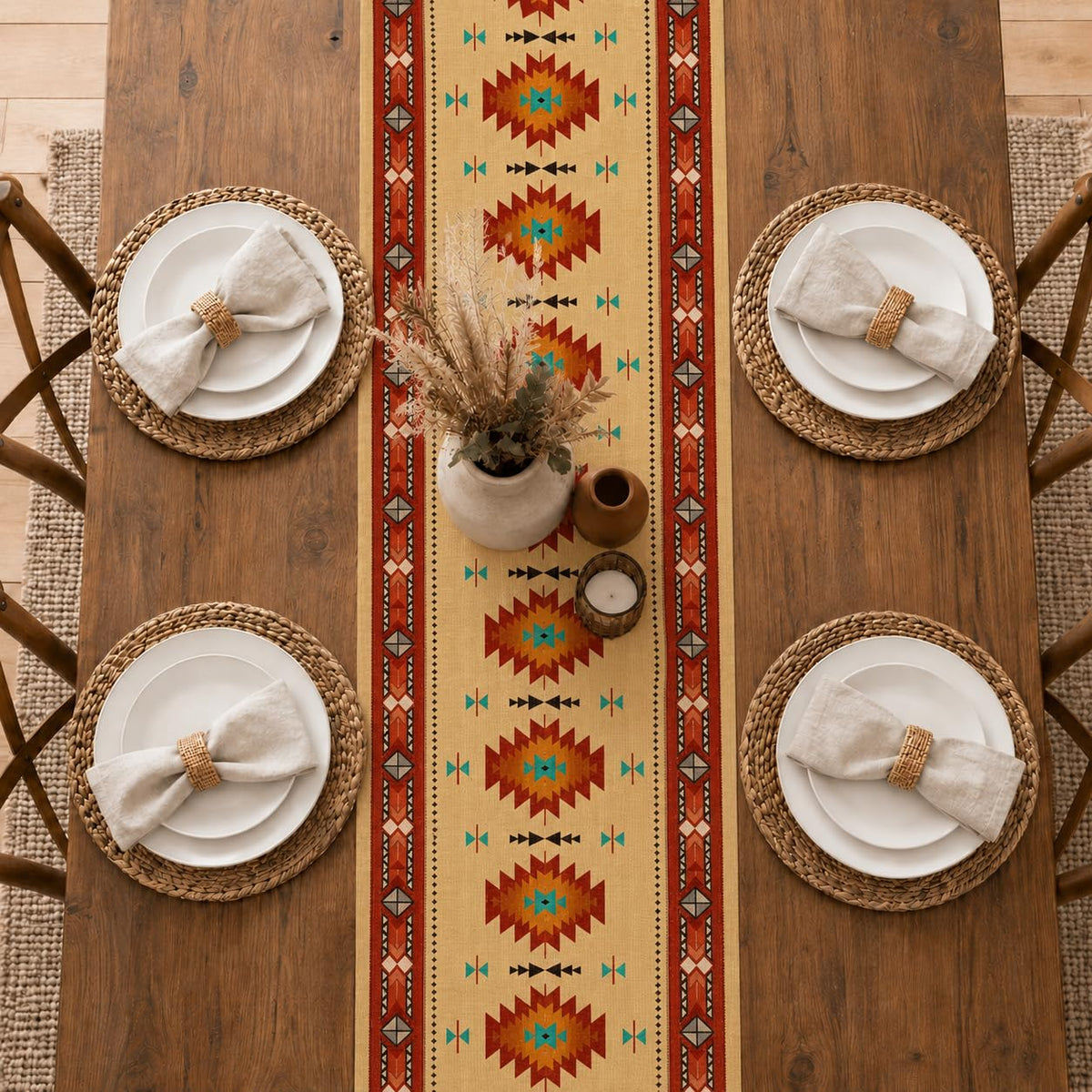 Southwestern Aztec Table Runner (13x72inch / Aztec 4)