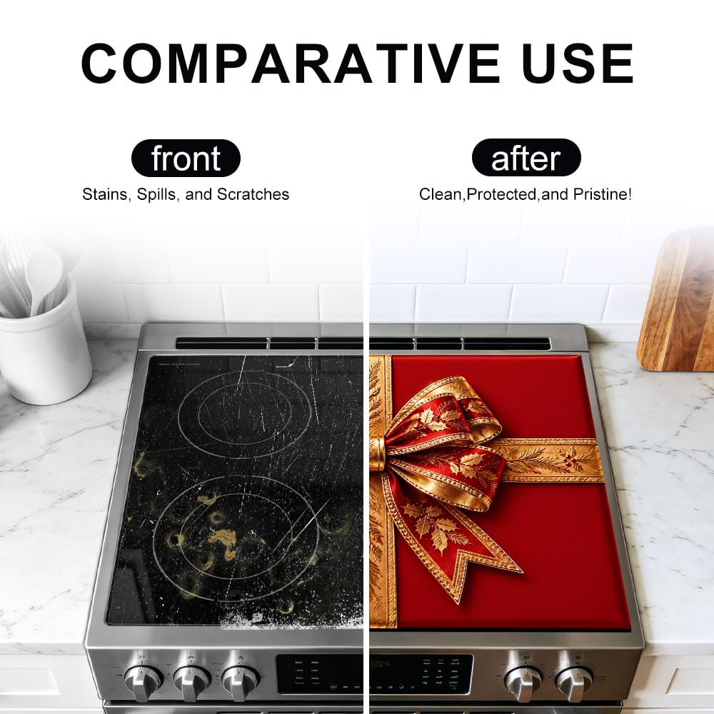 Christmas Gift Bow Stove Top Cover 28.35x20.47 in Holiday Mat (Colorful3684)