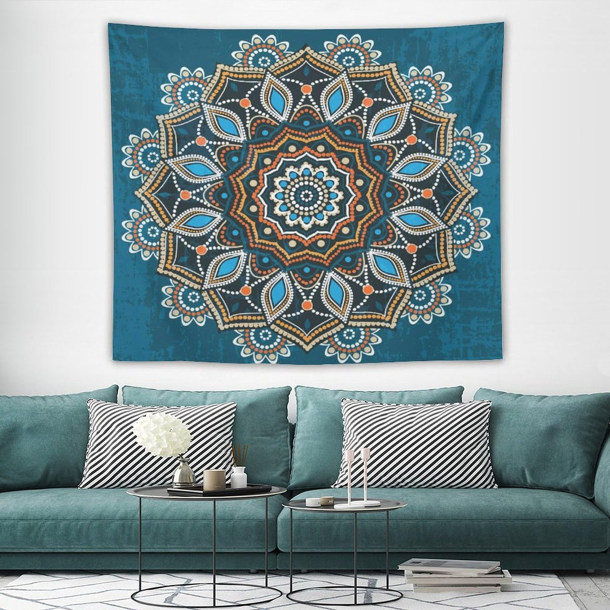 Ornamental Mandala Tapestry Wall Hanging Indian Hippie Bohemian Art Floral Texture Pattern Tapestries Home Decor for Kitchen Farmhouse Living Room Bedroom Dorm 50"x60" (50"L x 60"W / Mandala-6)