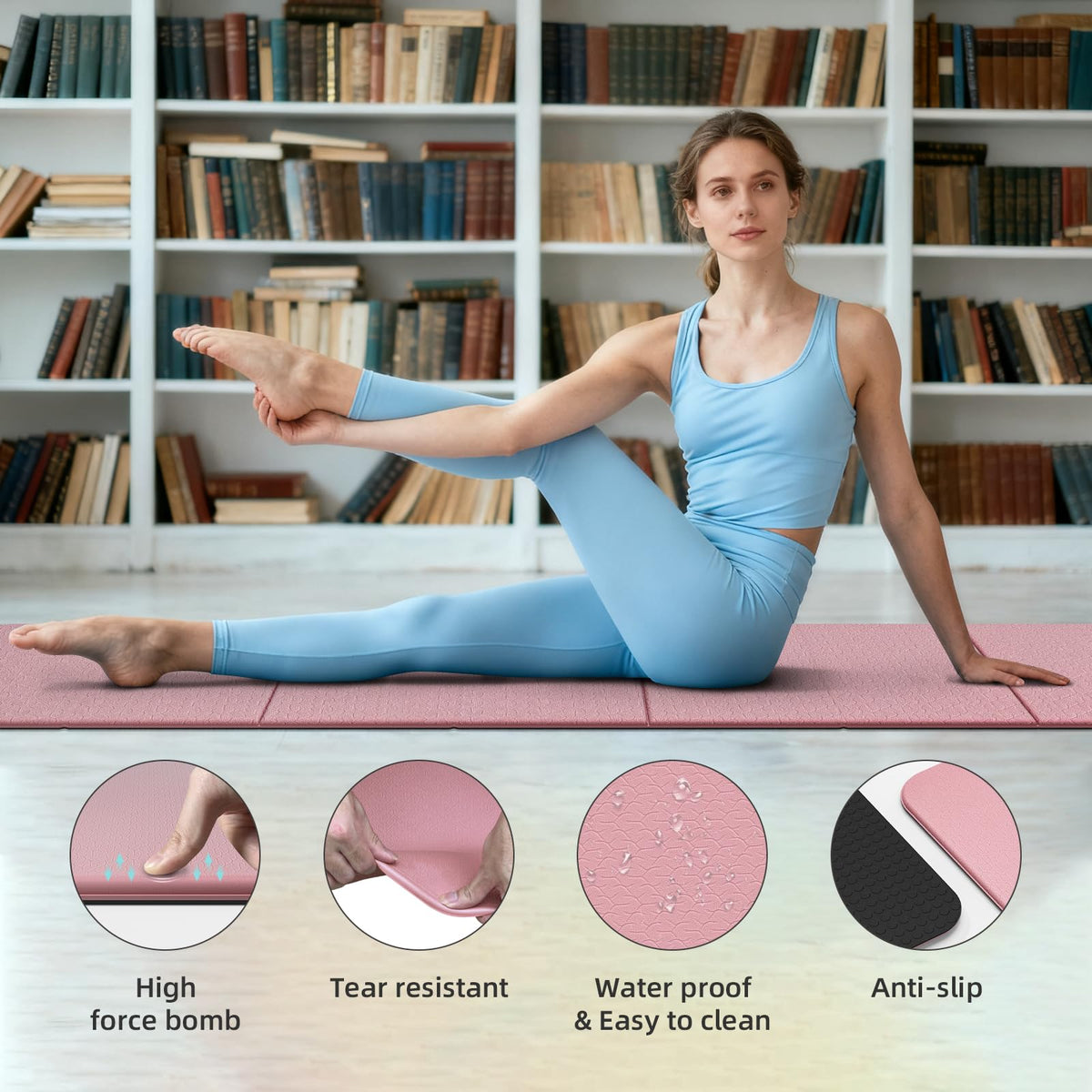 Foldable TPE Yoga Mat Thick 10mm (Pink)