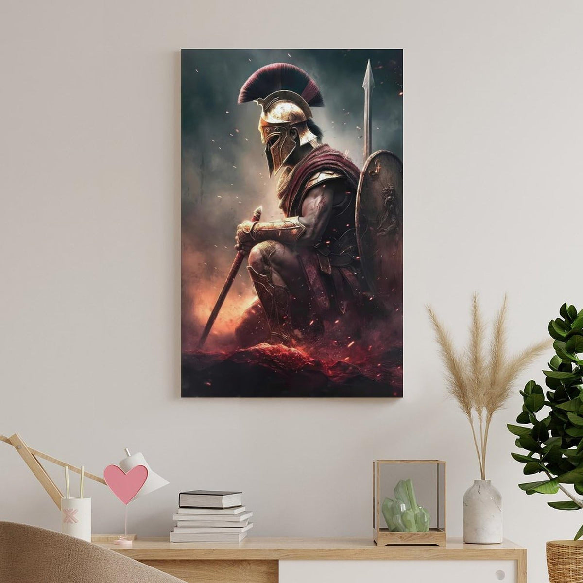 Kneeling Spartan Canvas Printing Wall Art Prints Wall Decor Posters Ancient Warrior Battle Scene Mythic Greek Armor Scandinavian Bohemian Living Room Bedroom Office Decor 08x12inch (style-34 / 08x12inch(20x30cm) Unframe)