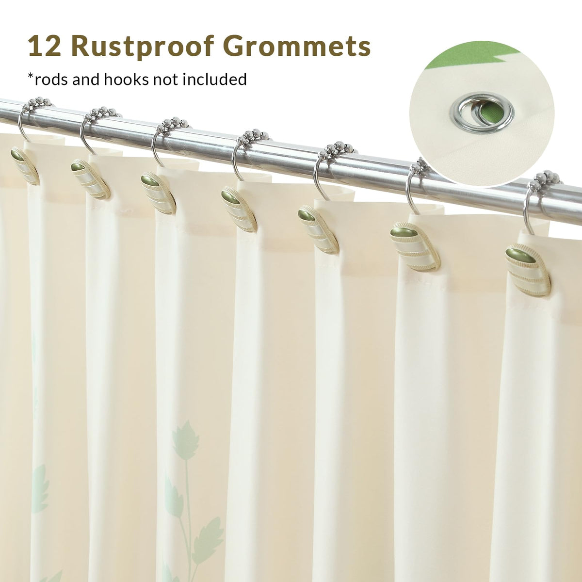 Earthy Beige Botanical Floral Leaf Fabric Shower Curtain (Tulip Tree / 72"W x 90"L (Pack of 1))