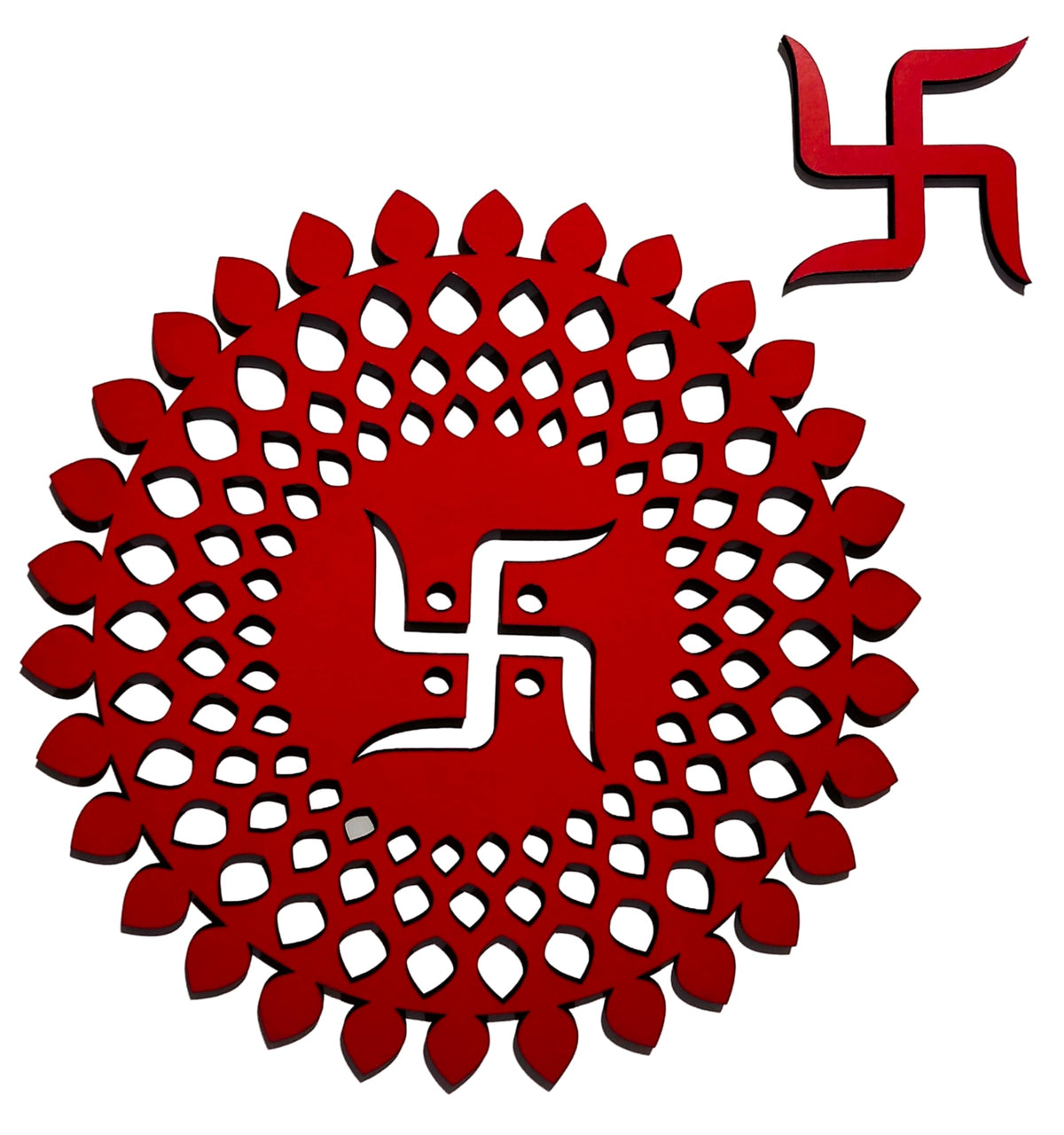Red Round Decorative Wall Art Mdf Wooden Chakra For Temple (MANDALA -Red / 12"L x 12"W)