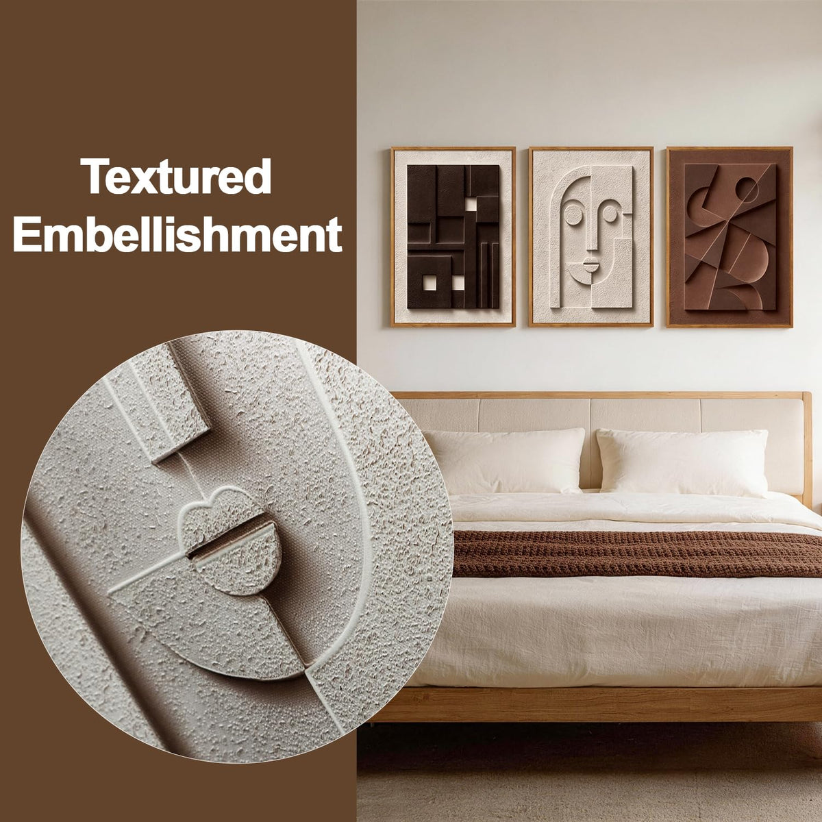 3D Textured Abstract Face Relief Wall Art Neutral Geometric Painting (3d Geometric)