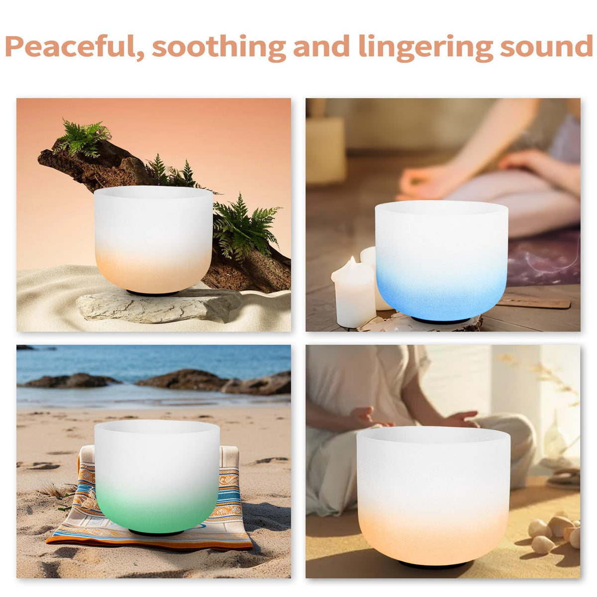 Chakra Tuned 432hz Set of 7 Gradient Color Quartz Crystal Singing Bowls 6 (Set of 7, 6-12 inches / Gradient 7 Color)
