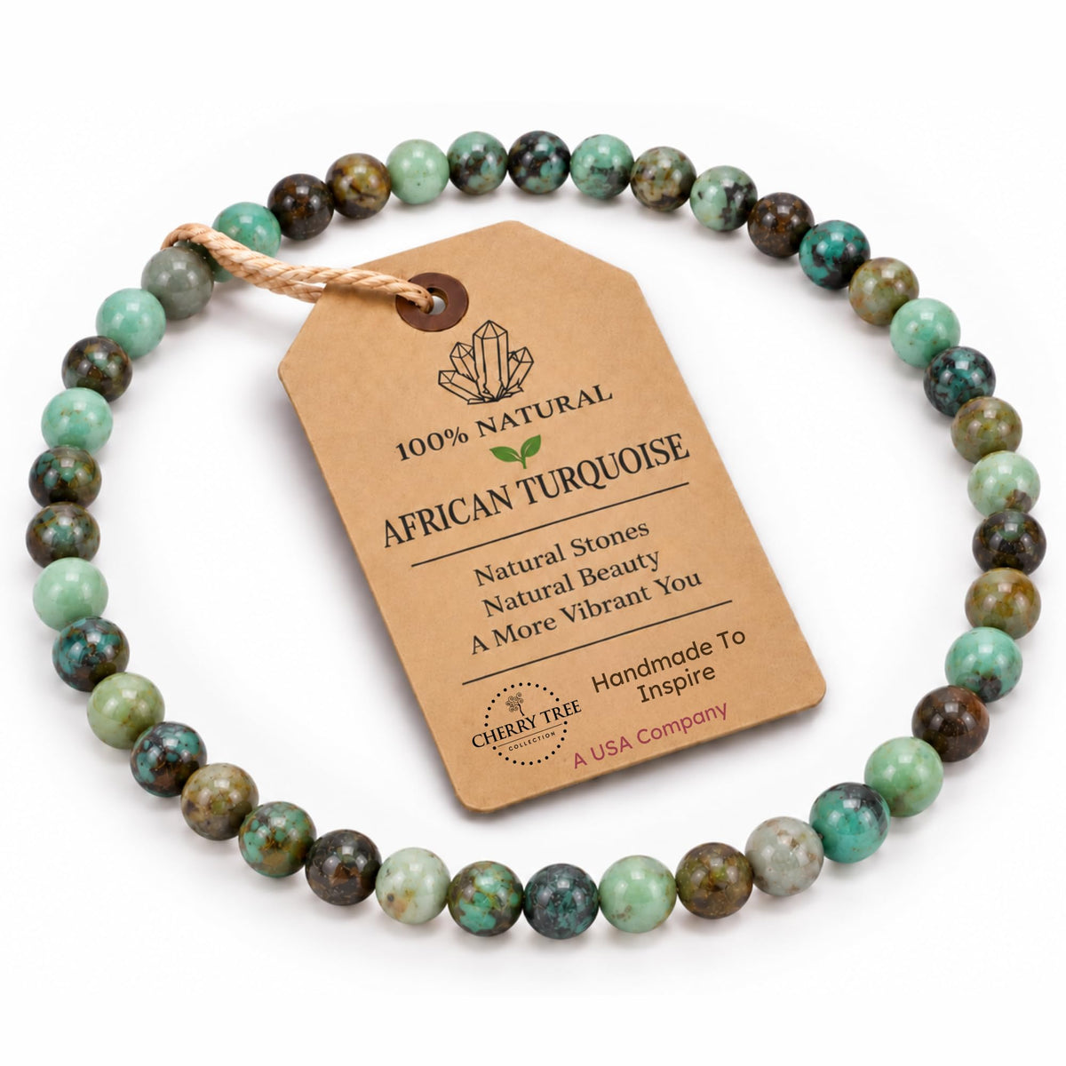 African Turquoise Bracelet 4mm Beaded Bracelet (African Turquoise / Small)