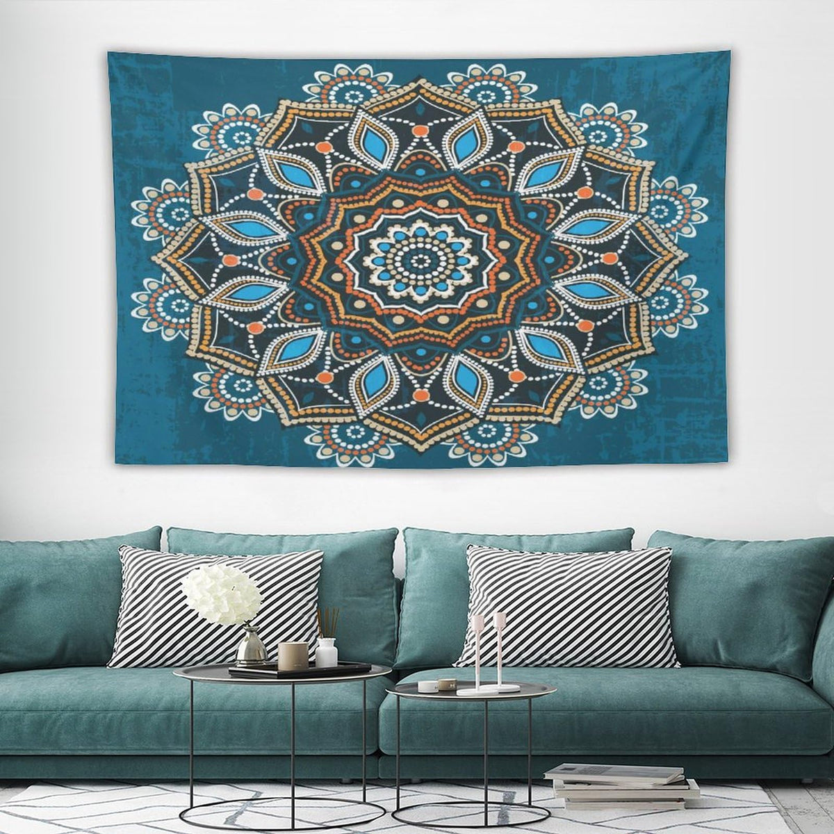 Ornamental Mandala Tapestry Wall Hanging Indian Hippie Bohemian Art Floral Texture Pattern Tapestries Home Decor for Kitchen Farmhouse Living Room Bedroom Dorm 60"x90" (60"L x 90"W / Mandala-6)