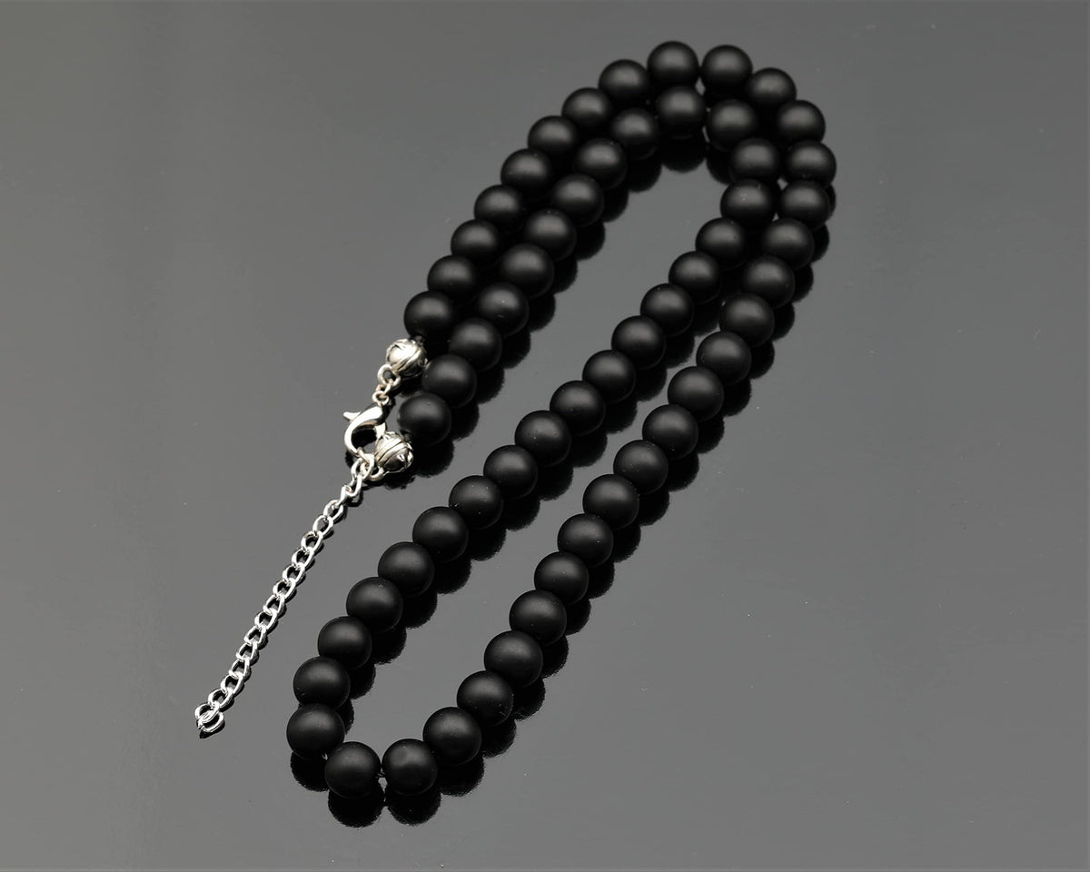 Natural Matte Black Onyx Beaded Choker Necklace (Matte Black Onyx / 28 Inches)