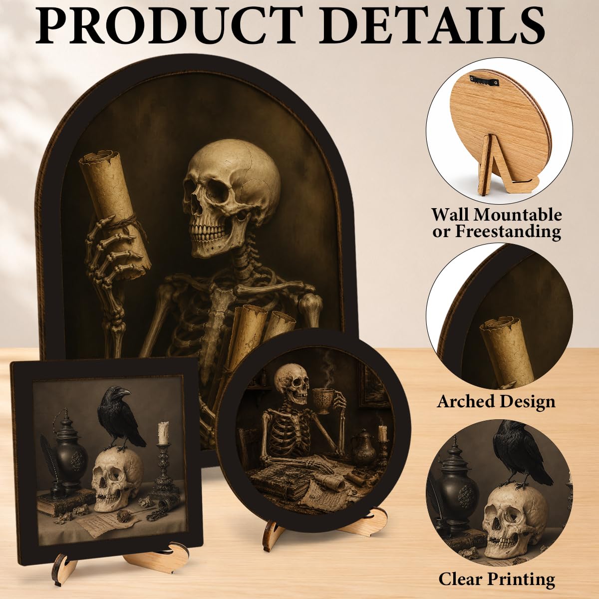 3 Pcs Skeleton Skull Wall Art Sign (Dark-08)