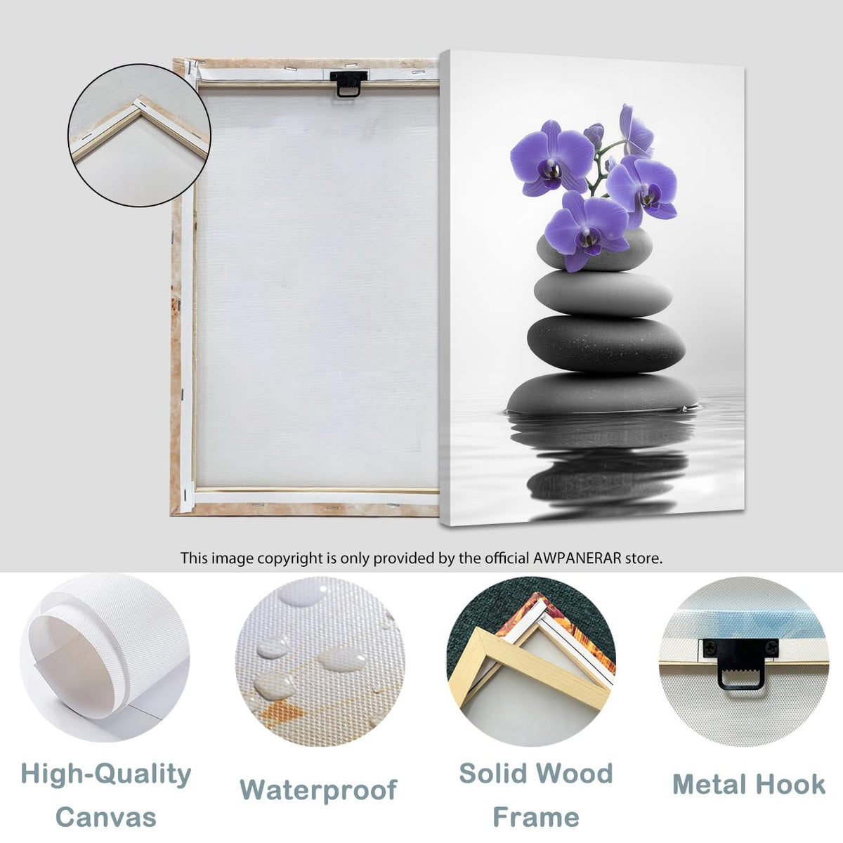 Zen Canvas Wall Art Spa Bathroom Poster Orchid Flowers and Zen Stones on Water Pictures Print Meditation Spiritual Artwork Yoga Zen Room Decor Framed (Red / 42L" x 28W")