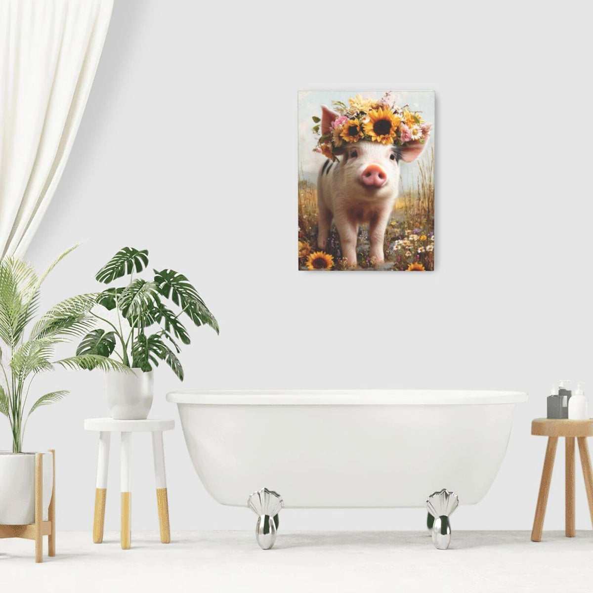 Rustic Pig Nursery Wall Art For Kids Cute Animal Bathroom Canvas Wall Decor Country Pictures Paintings Prints Artwork Framed Decorations For Girls Boys Children's Room Bedroom Living Room Gifts 12" x 16" (Pig / 16"L x 12"W)