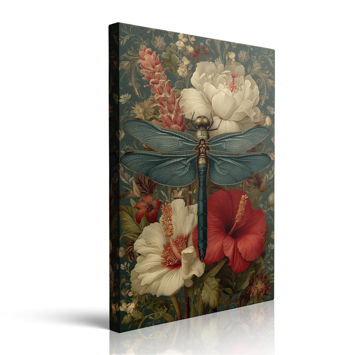 Dragonfly Floral Canvas Wall Art Vintage Framed Botanical Decor 12x16 Inch (Dragonfly Floral / 16"L x 12"W)