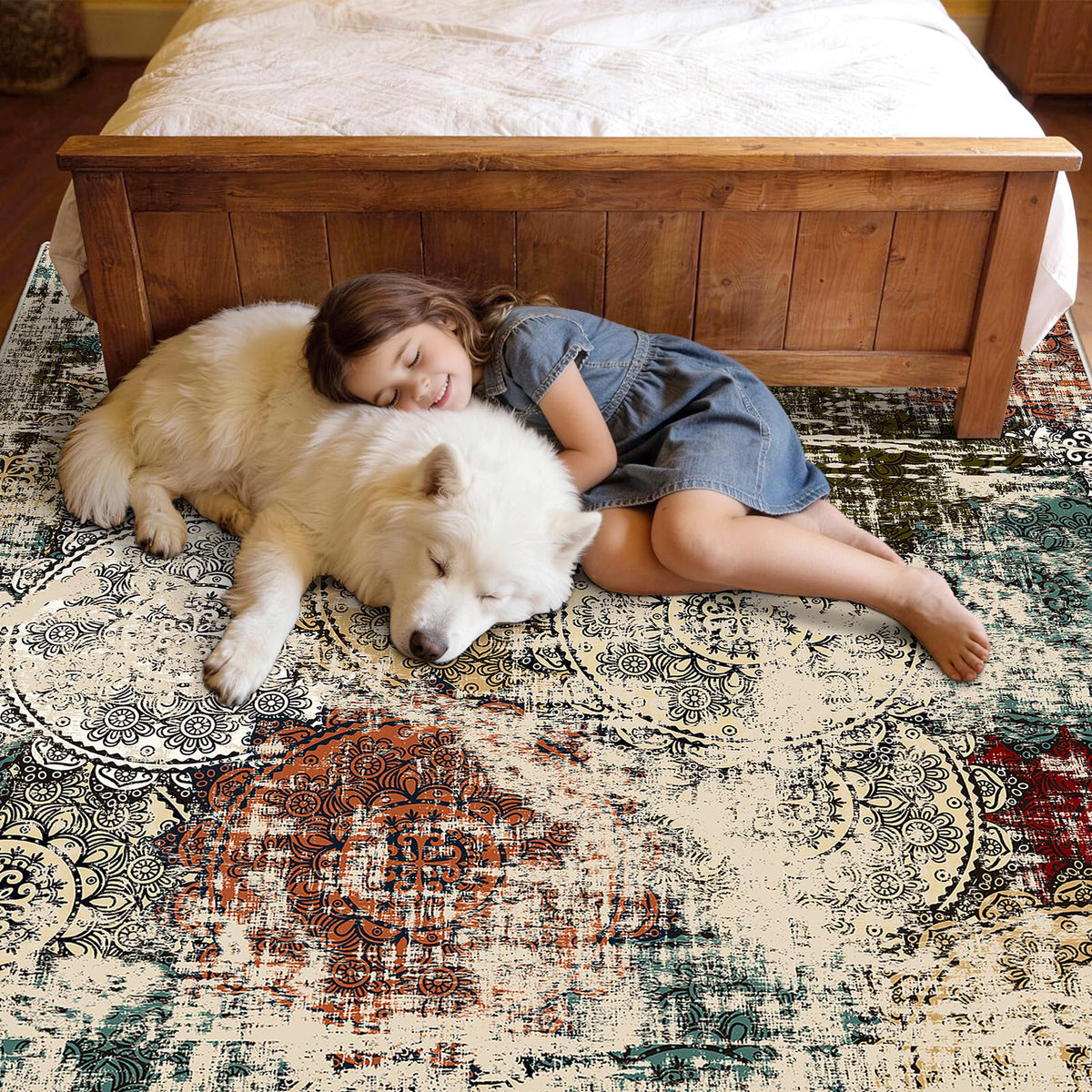 Abstract Square 7x7 Area Rugs (Red/Green/Multi / 7' x 7' (Square))
