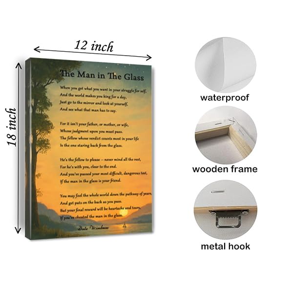 the Man in the Glass Poem Print Canvas Wall Art When You Get What You Want in Your Struggle for Self Painting Ready to Hang Ready to Hang Home Office (18"L x 12"W / White 4)