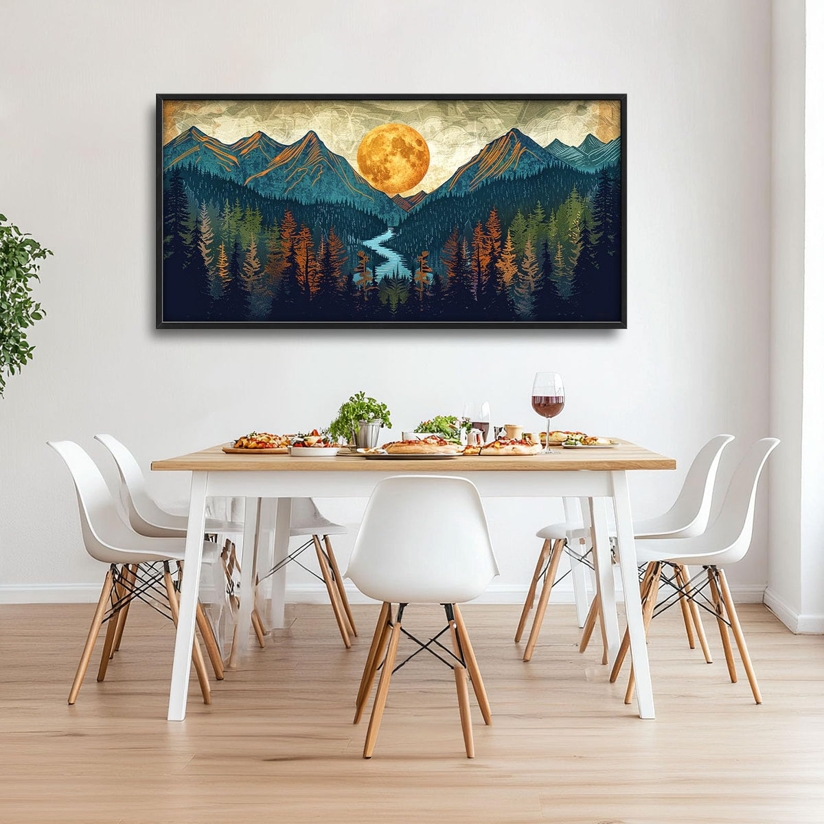 Boho Mountain Large Wall Art Mountain Landscape Pictures Moon Pine Tree Forest Lake Wall Decor Nature Canvas Print Painting Artwork for Bathroom Living Room Bedroom 60L x 30W (Mountain Moon / 60"L x 30"W)