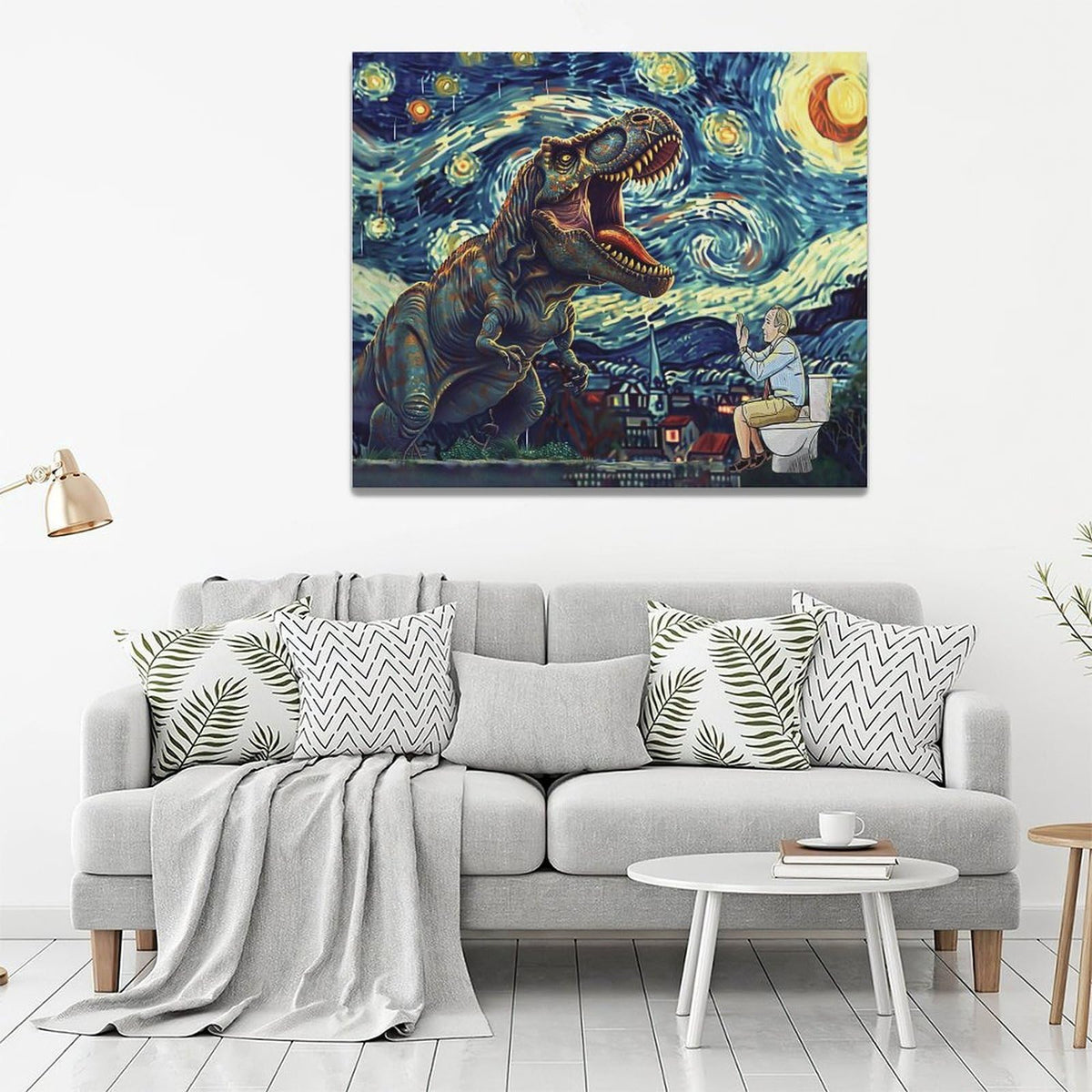 Dinosaur Bathroom Wall Art Starry Night Funny Bathroom Pictures Wall Decor Dinosaur Canvas Painting Print Home Modern Artwork Decorations Framed for Bathroom Living Room Bedroom Office 24 x 20 inch (24L" x 20W" / Dinosaur)