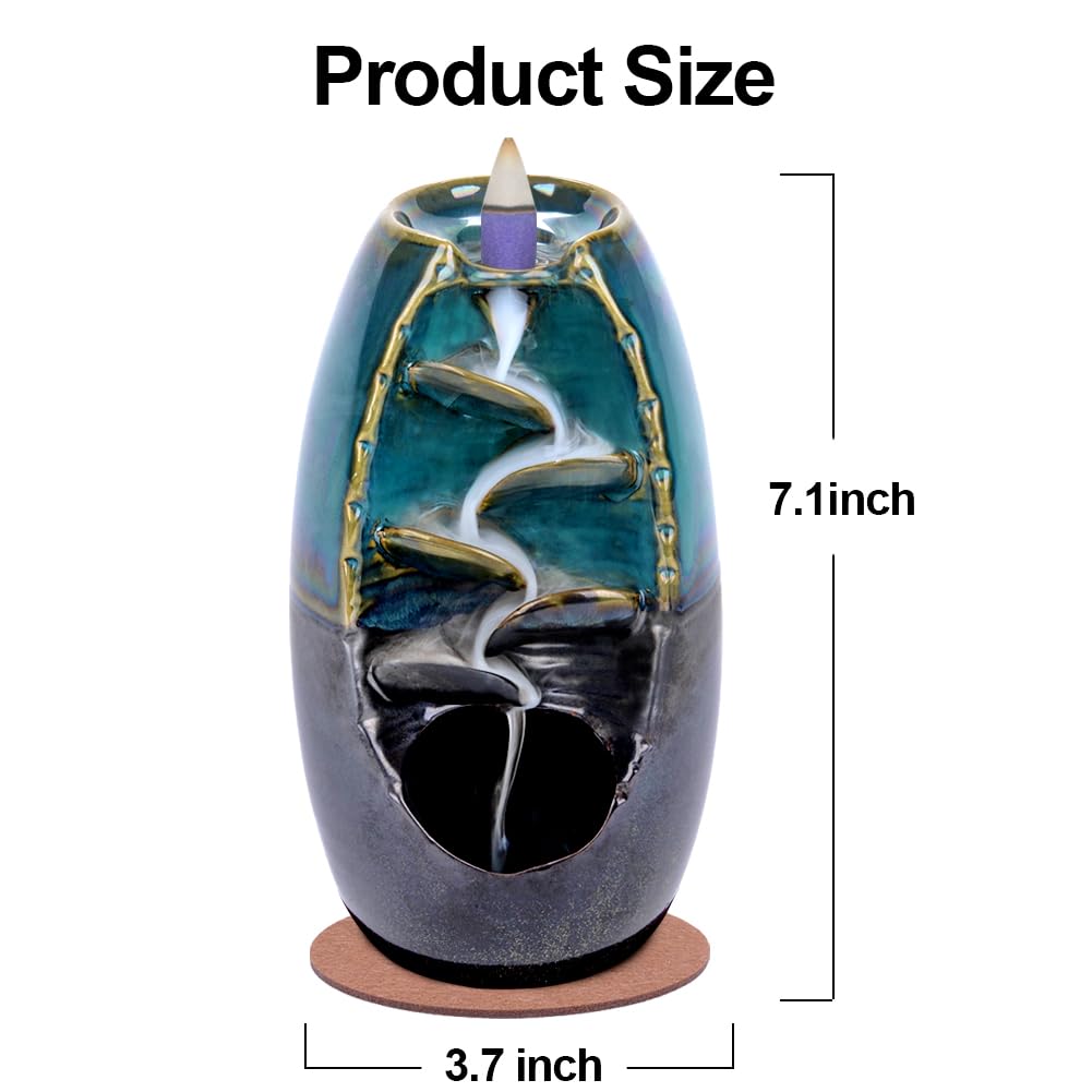 Ceramic Backflow Incense Holder Waterfall Incense Burner (Blue)