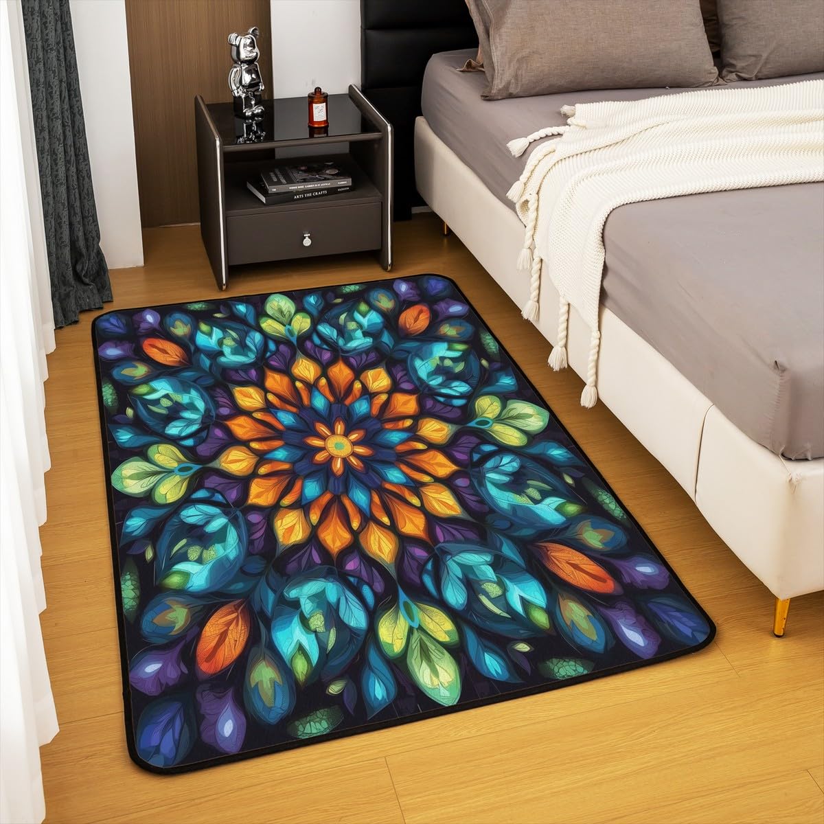 Vintage Mandala Area Rug 5x7 Bohemian Watercolor (Green Teal Orange / 4'11" x 6'6" (Rectangular))