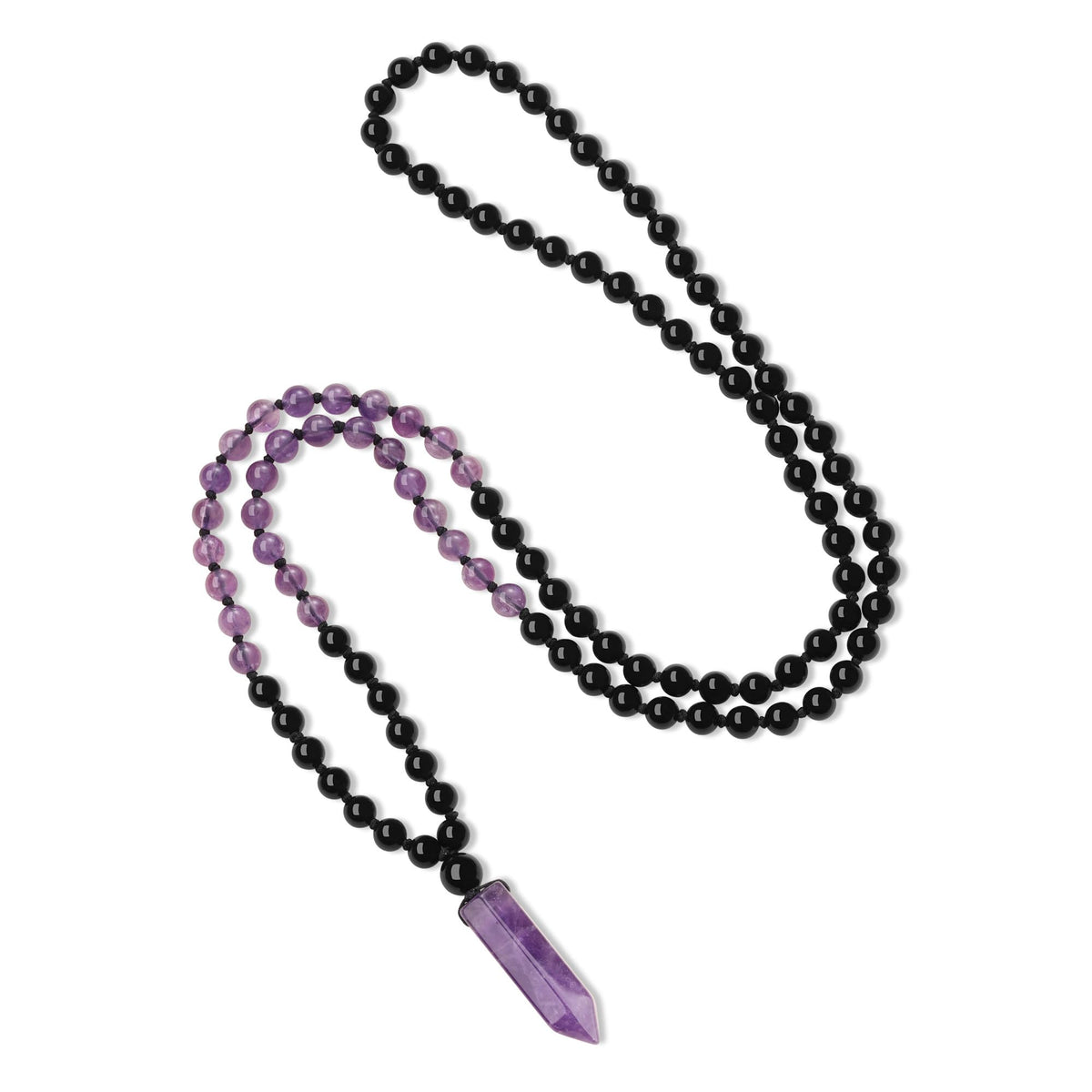 Handmade 108 Beads Mala Necklace for Yoga Meditation (Onyx & Amethyst)