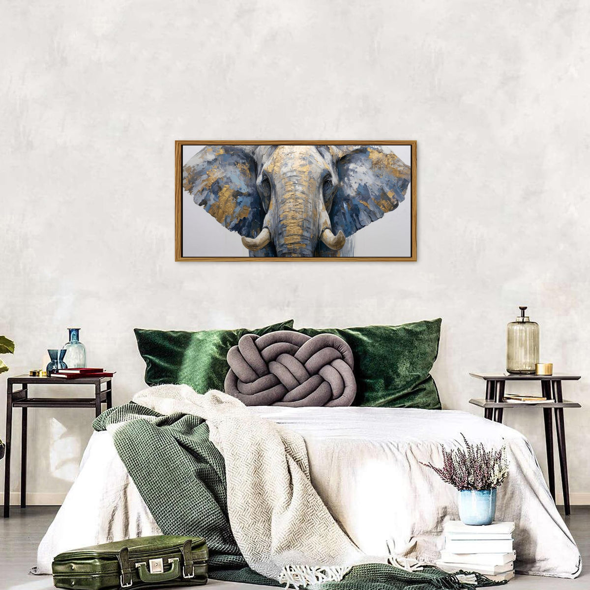 Gray Gold Elephant Wall Decor African Elephant Canvas Wall Art for Living Room Grassland Animal Painting Print Framed Neutral Minimalist Wildlife Picture Modern Artwork Bedroom Office Decoration 20x40 (20"L x 40"W / Elephant)