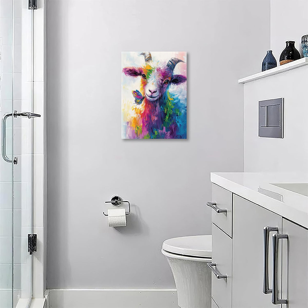 Colorful Goat Butterfly Canvas Wall Art Painting Framed ArtWork 16"x24" (Colorful Goat / 24"L x 16"W)