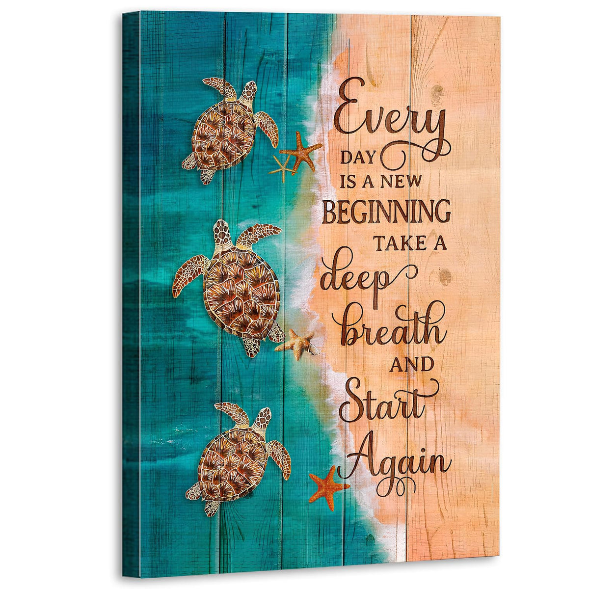 Sea Turtle Wall Art Teal Bathroom Decor Farmhouse Coastal Room Decor Inspirational Quotes Canvas Prints Poster for Bedroom Office Everyday is a New Beginning Sign Painting Artwork Decoration 12x16” (16"L x 12"W / TurtleSign)