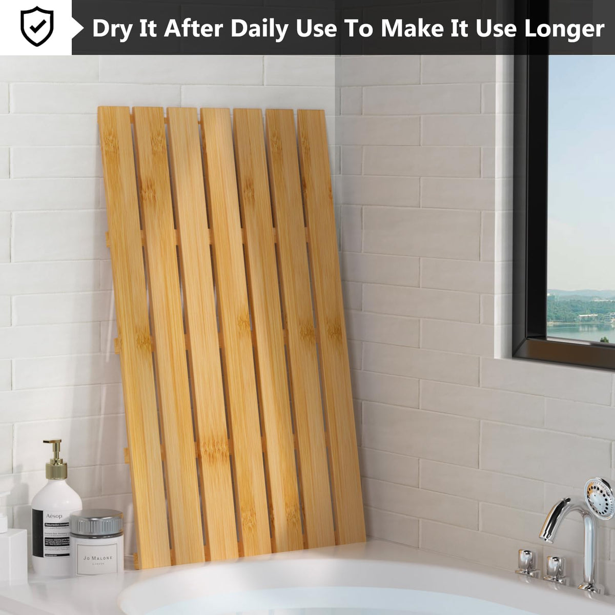 Wooden Bamboo Bath Shower Mat (Natural / 31.3" x 18.1" (Rectangular))
