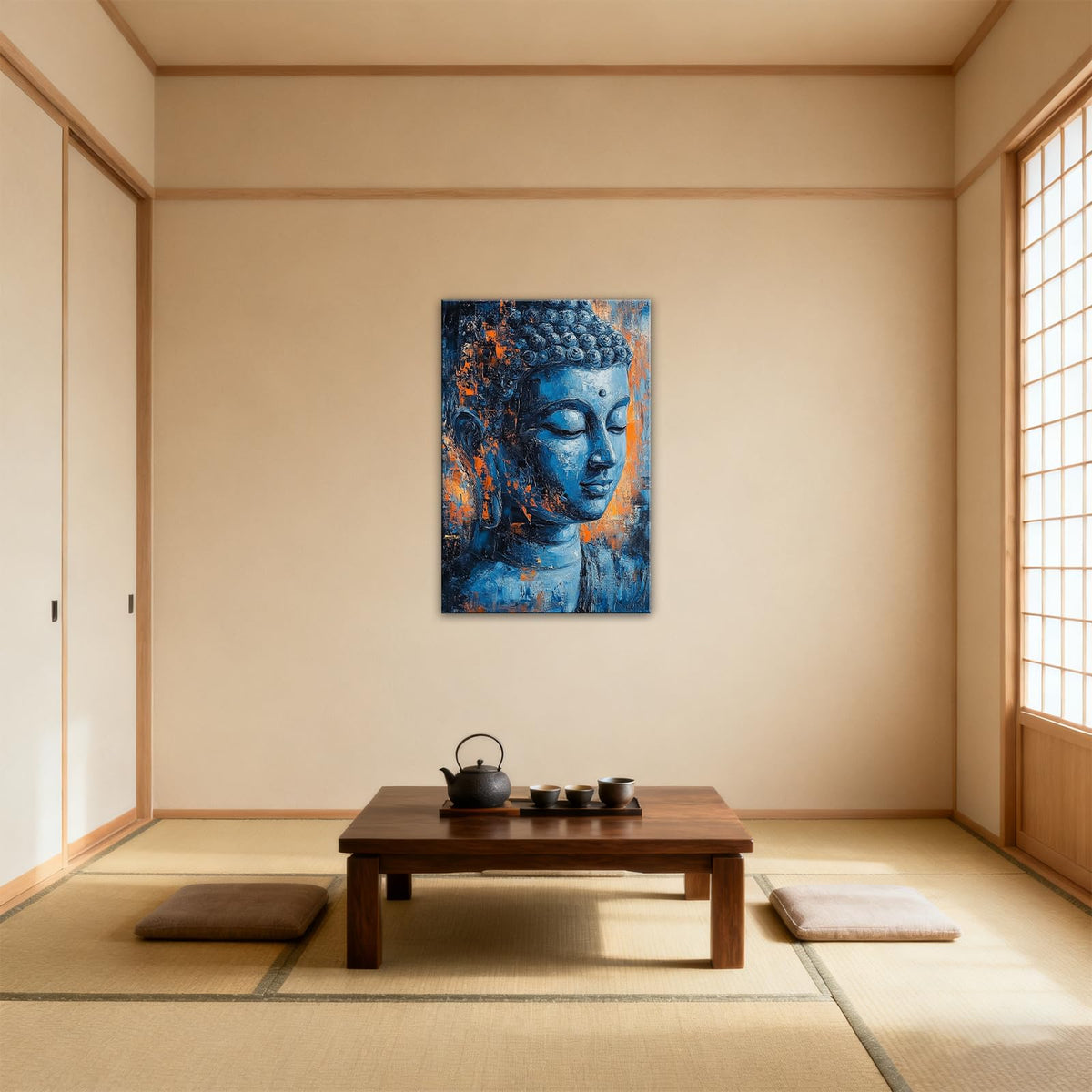 Buddha Canvas Wall Art Teal Orange Abstract Buddha Head Painting Spiritual Zen Meditation Decor for Yoga Room Living Room (Buddha-5 / 30L" x 20W")