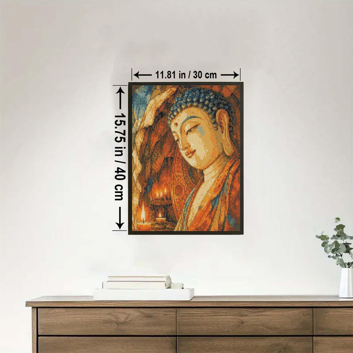 Buddha Statue in CAVE Candlelight Buddhism Diamond Painting Kit with Frame Full Square Drill DIY Bar Cafe Cave Home Room Wall Bathroom Porch Patio Decor Gift (BUDDHA STATUE IN CAVE CANDLELIGHT - 16 x 12 Inch Framed)