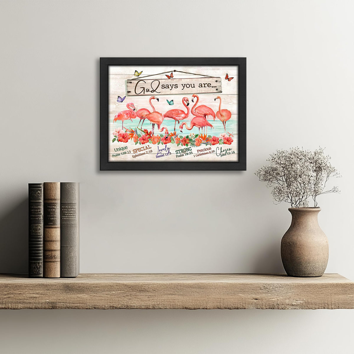 Flamingo Bathroom Decor Wall Art (Framed Bathroom Art 931 / 10"L x 8"W)
