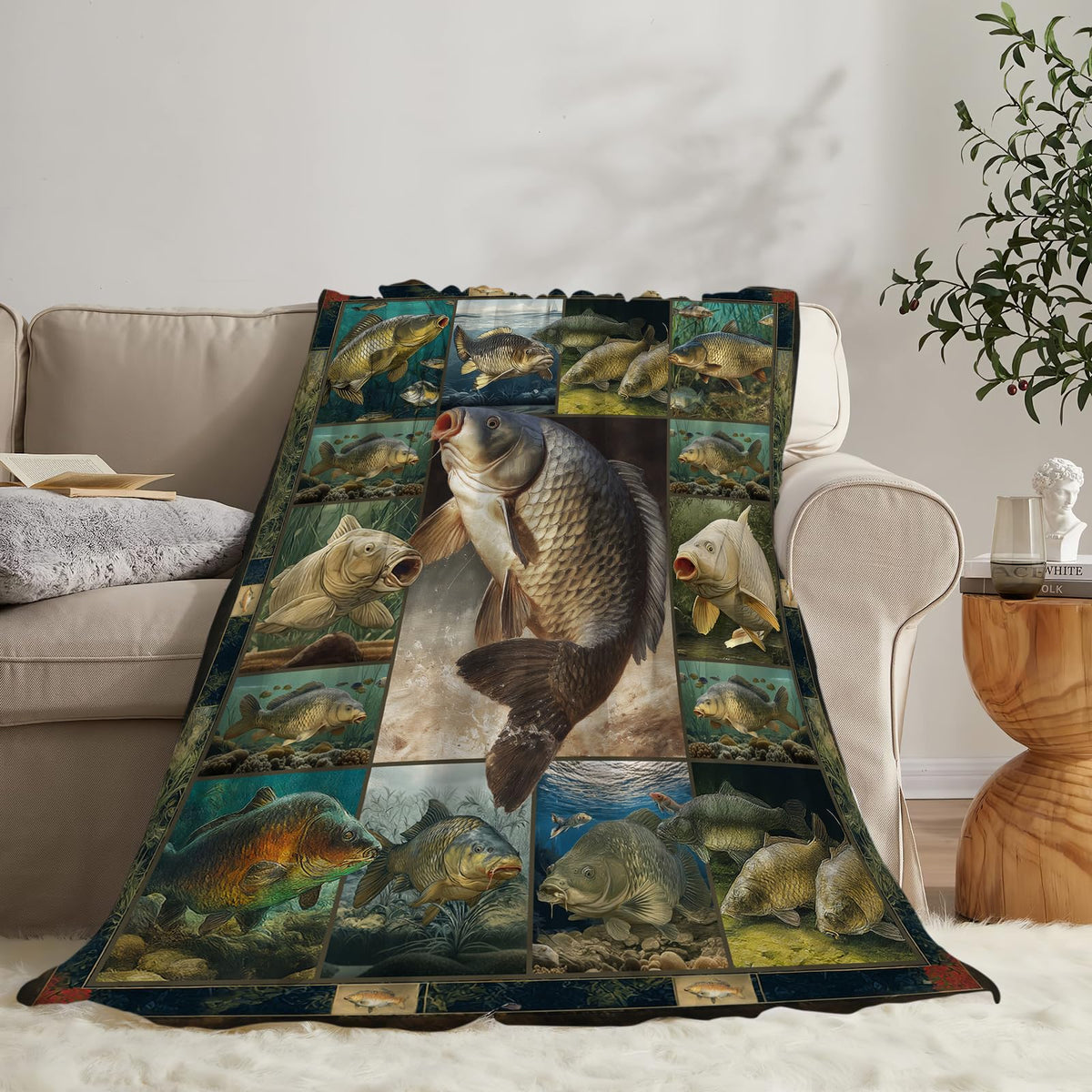 Bass Fishing Throw Blanket (60"x80" / Carp)