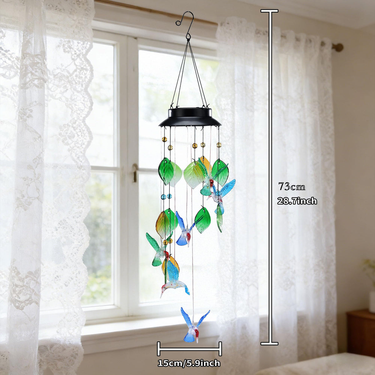 Solar Hummingbird Wind Chime Outdoor 29 Inch