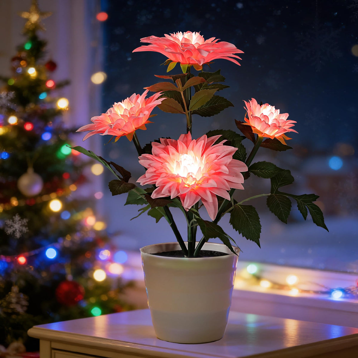Artificial Pink Dahlia Flower Lamp Light for Bedroom Bar Coffee Shop Wedding Decor (Sunflower-dahlia-pink)