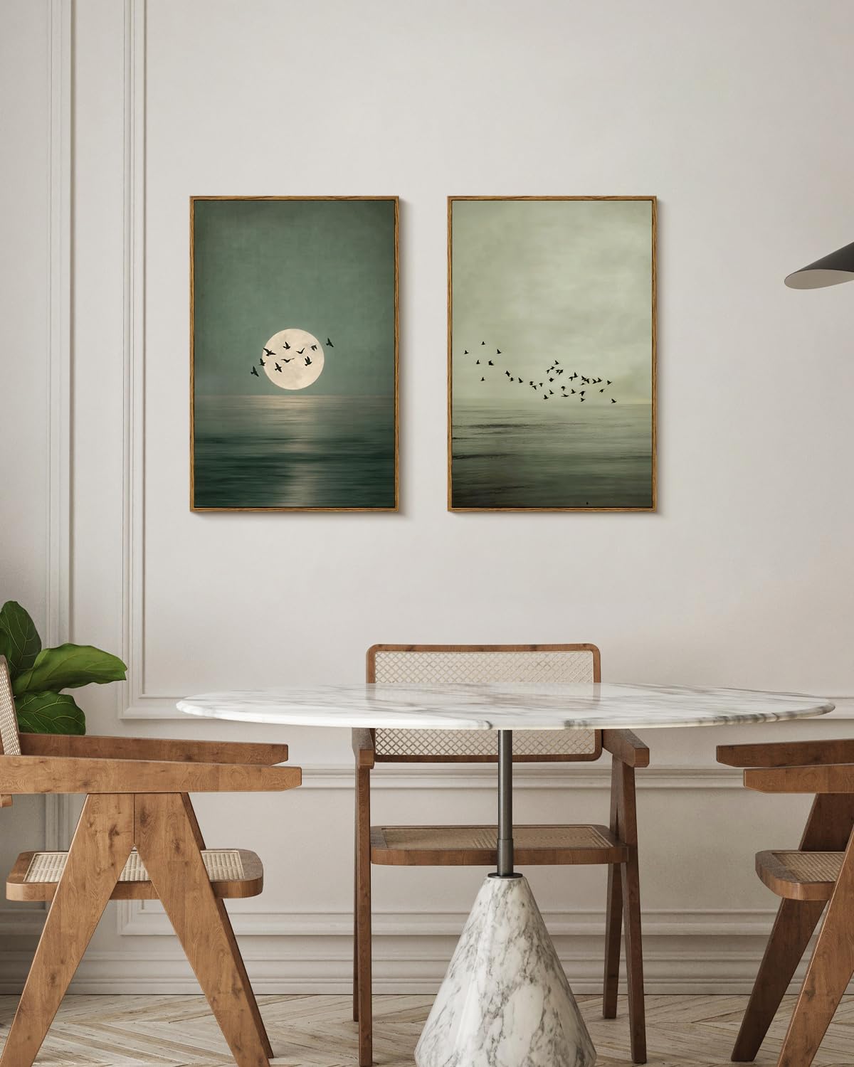 Large Coastal Moon and Flying Birds Framed Artwork 16x24 Canvas Prints (The Moon and Birds / 16"x24"x2)