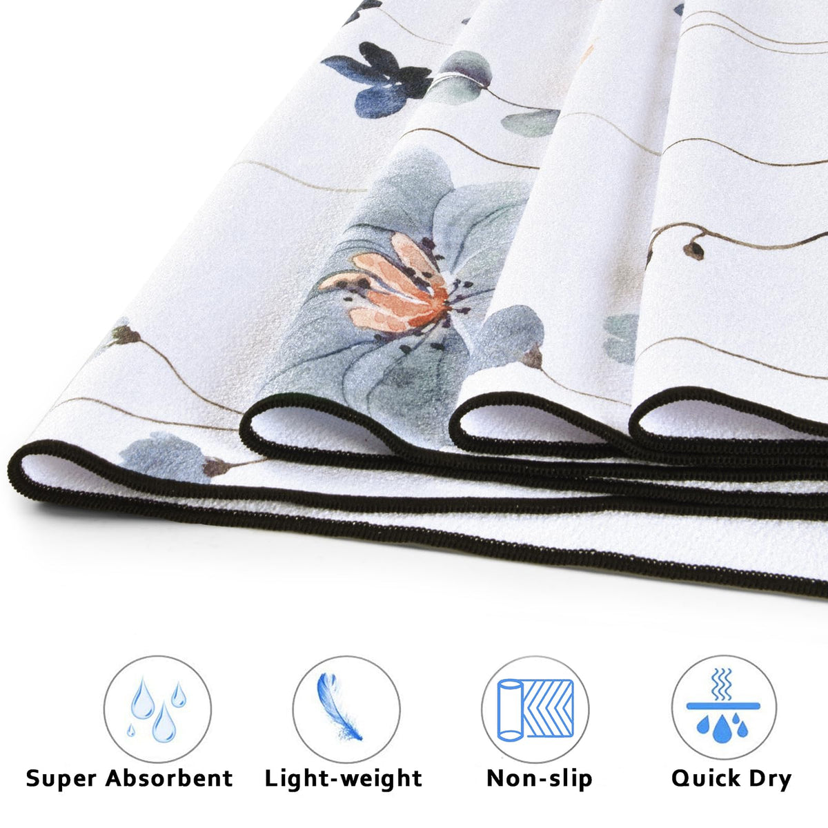 Non Slip Hot Yoga Towel (Watercolor Flowers / 74"x26")