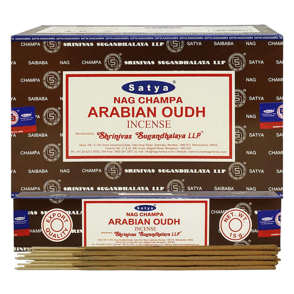 Arabian Oudh Incense Sticks and Holder Bundle (Arabian Oudh 15g - Pack of 12)