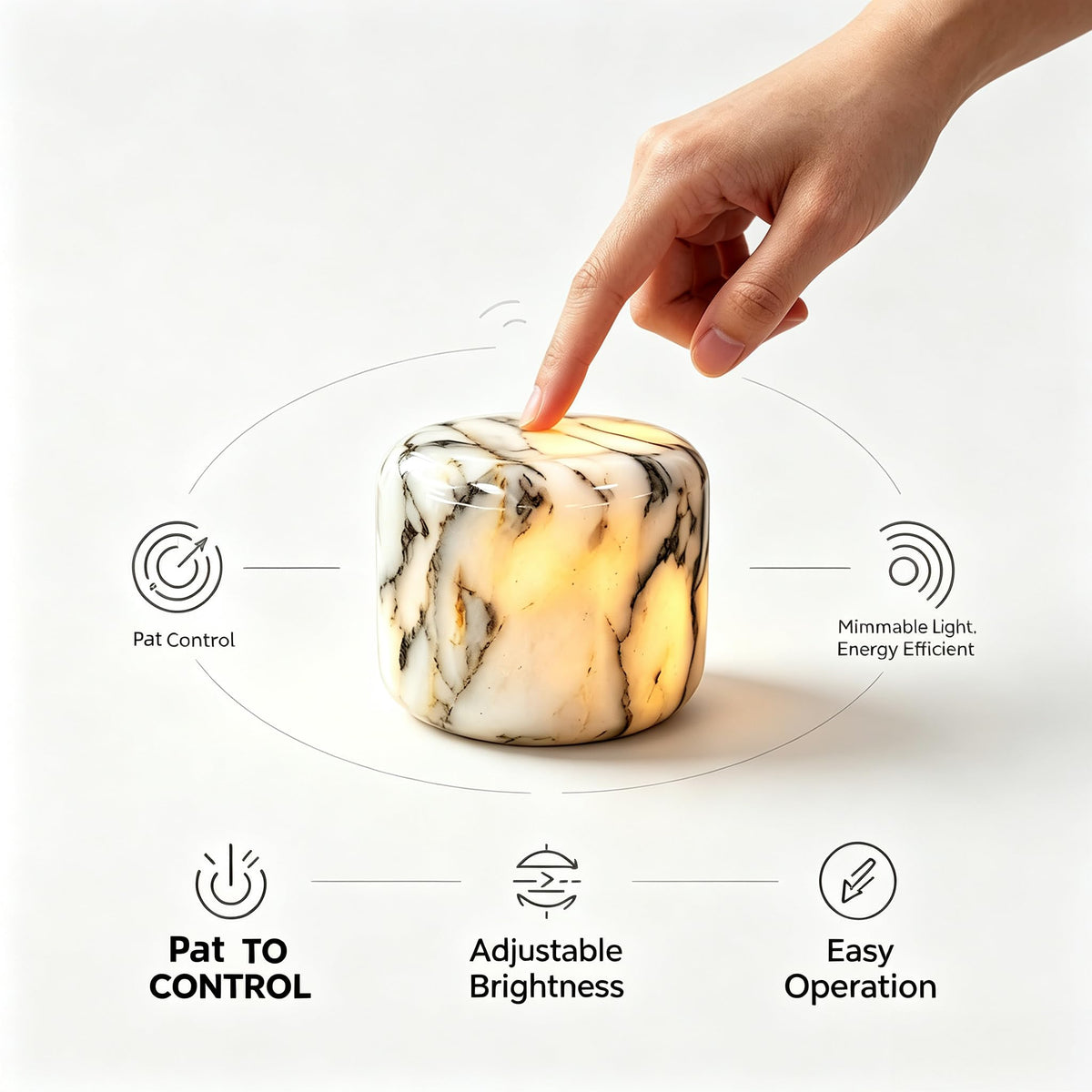 Natural Marble Lamp Cordless Touch Control Night Light 3 (Gold Calacatta)