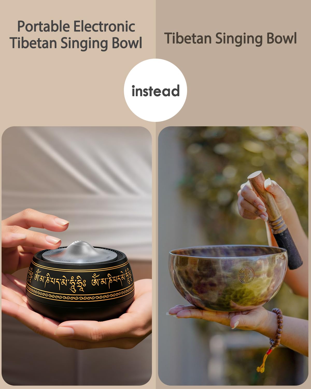 Portable Electronic Tibetan Singing Bowl (Black Gold)
