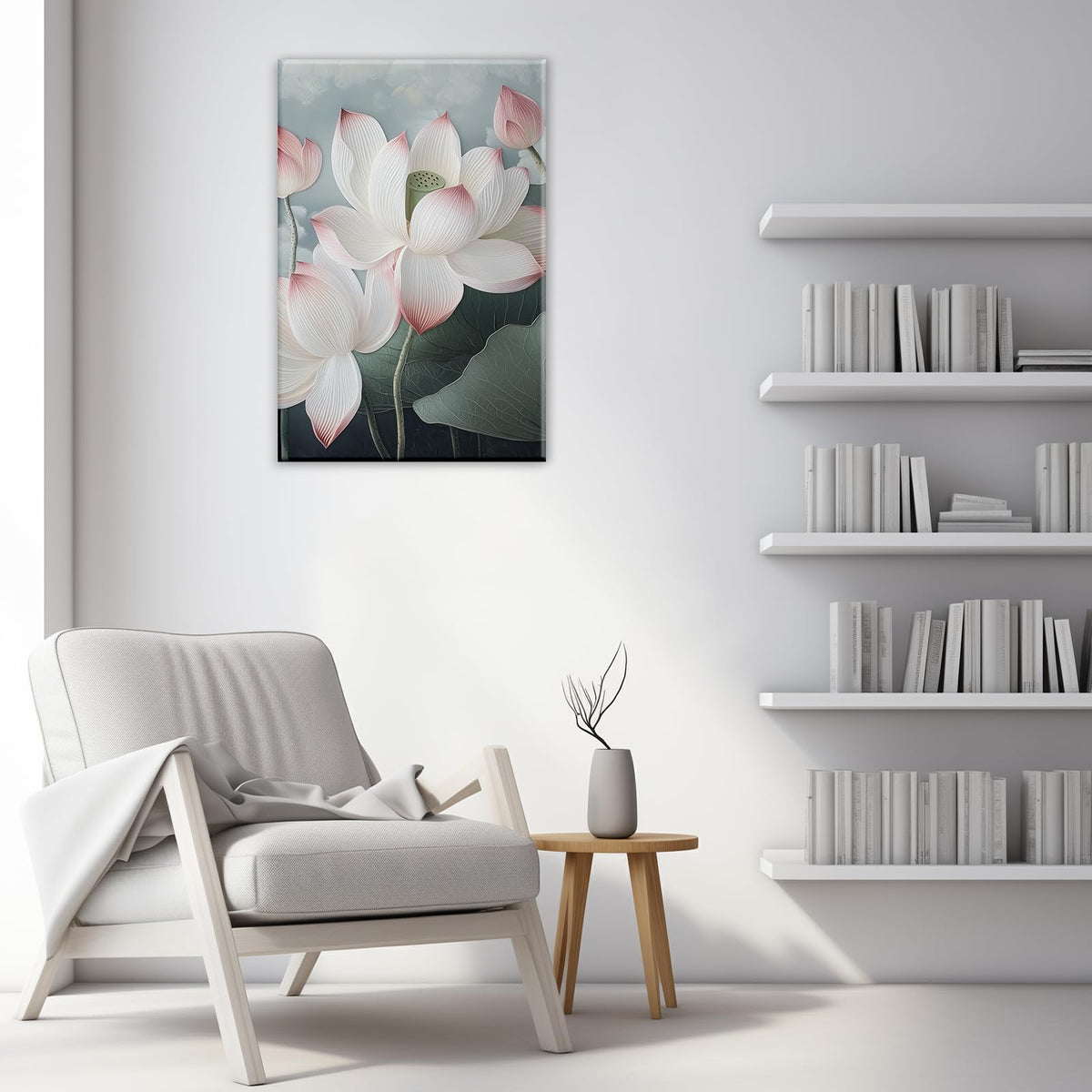 Lotus Canvas Wall Art White Pink Lotus Flower Picture Print Zen Wall Decor Spa Painting Spiritual Artwork For Meditation Room Decor Framed (Artwork-2 / 24"L x 16"W)
