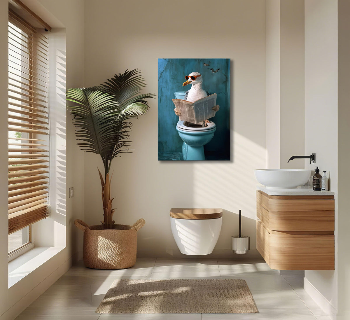 Seagull Toilet Canvas Wall Art (Seagull Bathroom / 24"L x 16"W)