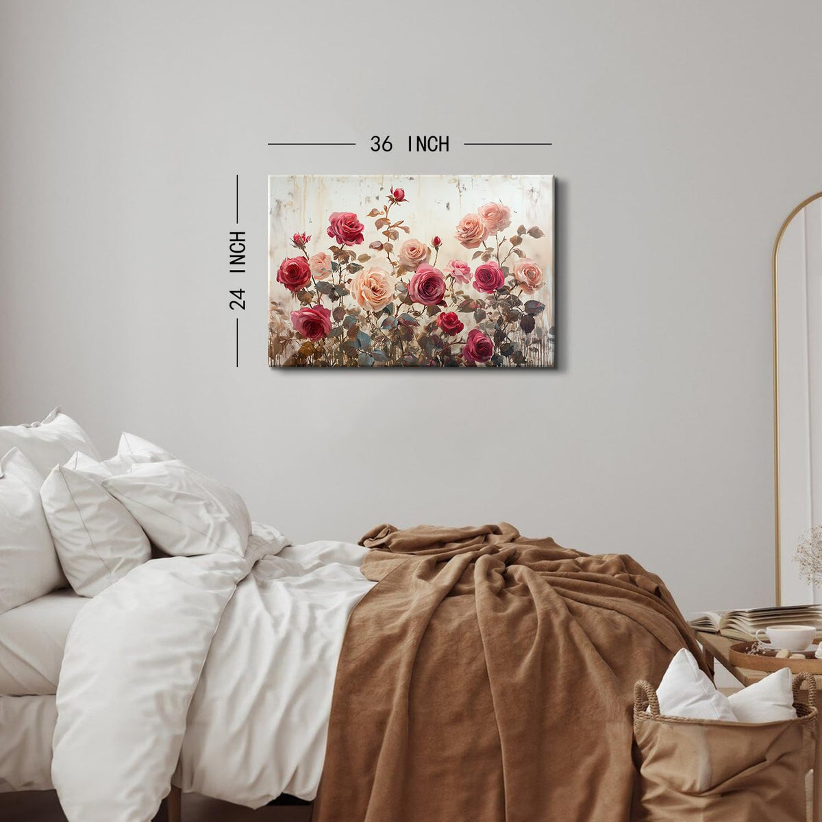 Pink Floral Wall Art Bathroom Decor Rose Flowers Canvas Pictures Vintage Farmhouse Flower Prints Poster Modern Aesthetic Botanical Canvas Paintings Country Plant Artwork for Home Decorations 24x36" (36"L x 24"W / Pink Rose)
