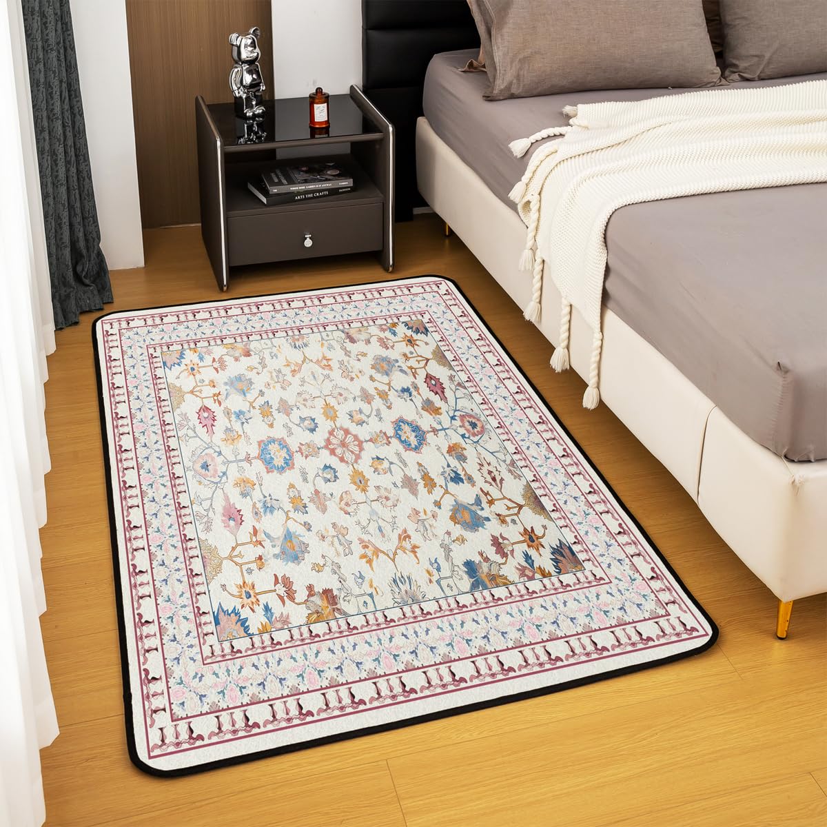 Boho Area Rug 5x7 Vintage Floral Art Deco (Pink Beige / 4'11" x 6'6" (Rectangular))