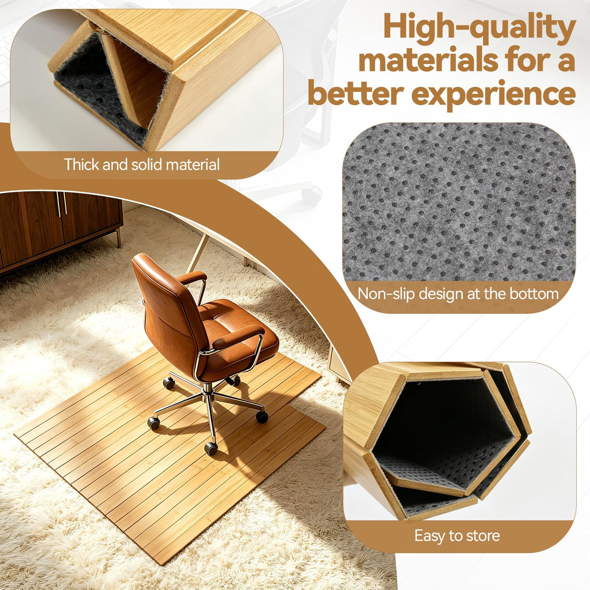 36" x 48" Office Bamboo Chairmat for Carpet Floor (Wood)
