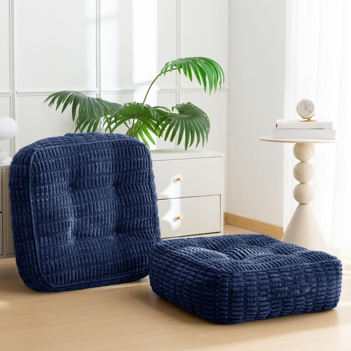 8" Floor Pillow Cushion for Adults (Square Navy / 8" Thick(Pack of 2))