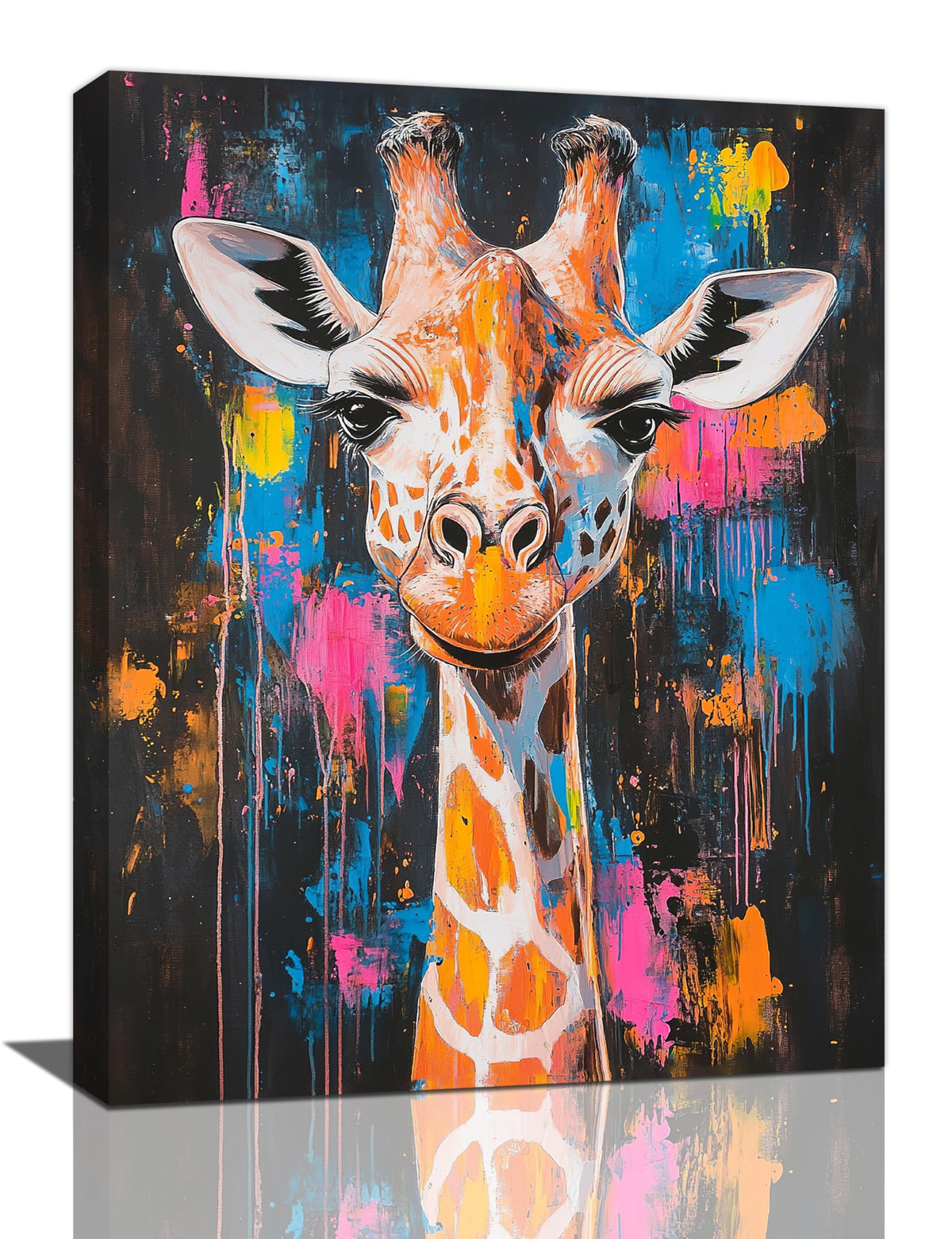 Giraffe Wall Art Colorful Giraffe Pictures Giraffes Canvas Wall Decor Street Painting Pop Home Modern Artwork Decorations Framed for Living Room Bedroom Bathroom Office 12 x 16 inch (12" x 16" / Giraffe)