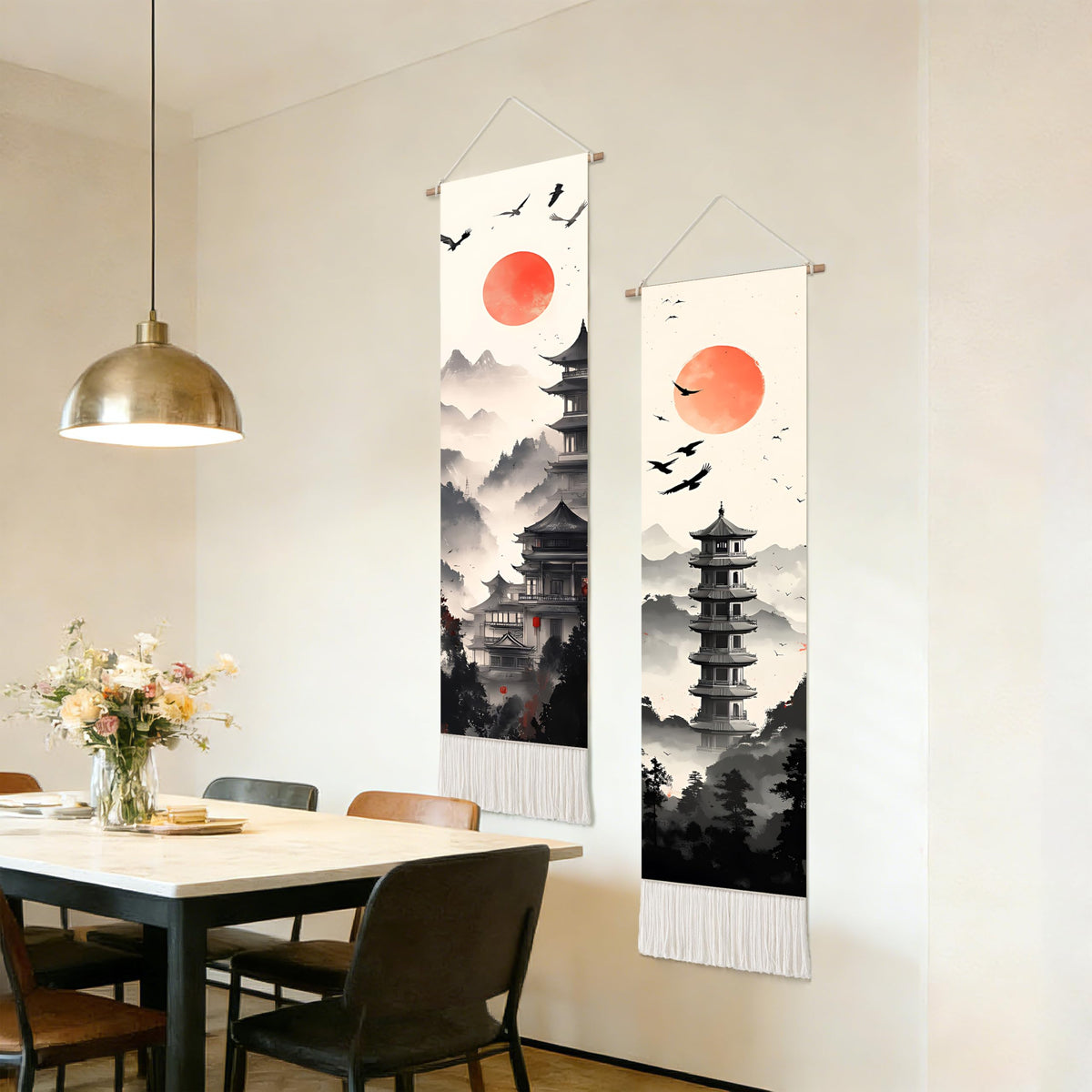 2 Pack Long Vertical Wall Tapestry (Zen Pagoda Twilight / 13"Wx51"H)