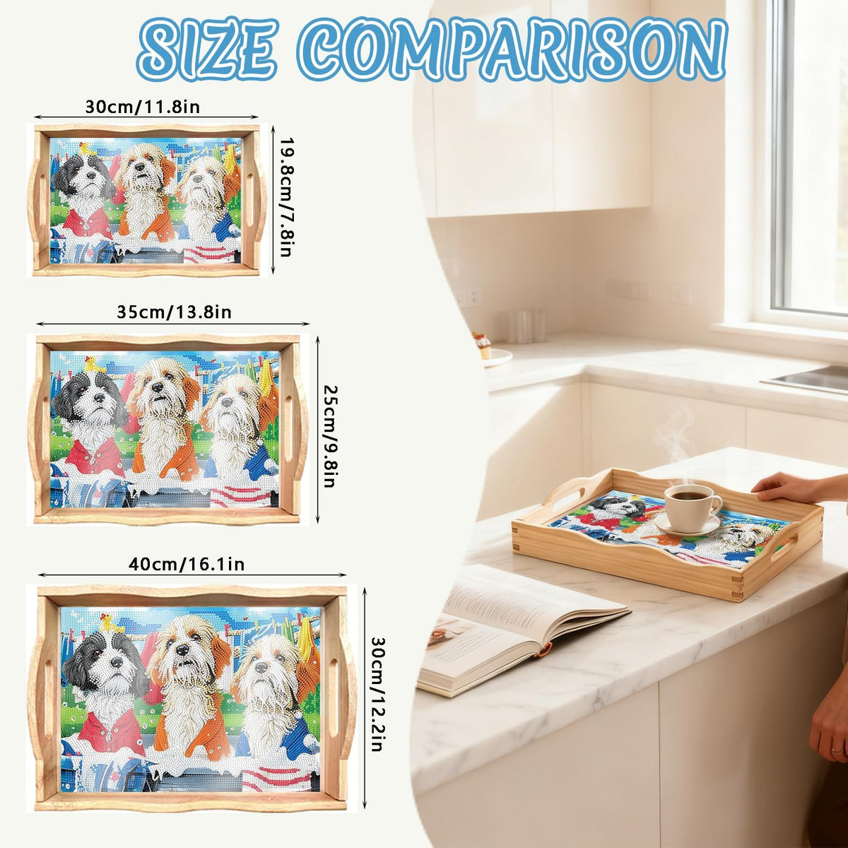 Dog Diamond Painting Wooden Serving Tray with Handle for Adults (T Dog Big)